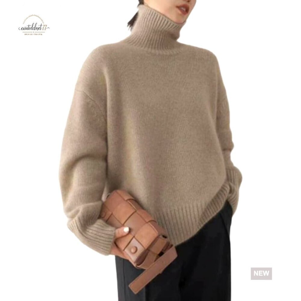 Wool Blend Turtleneck Sweater Long Sleeve Pullover Chunky Knit Loose Fit